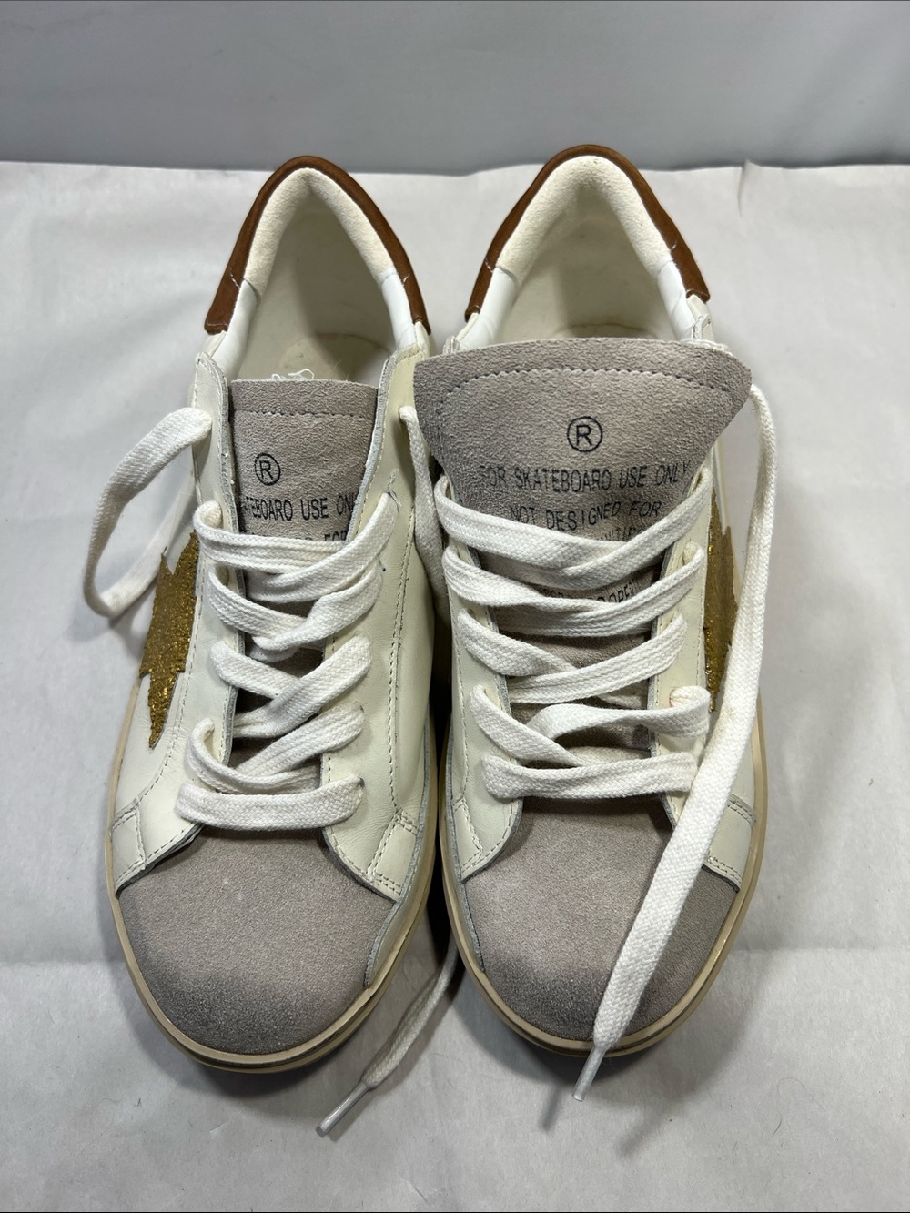 Women’s White & Gray Sneakers with Gold Star Accent